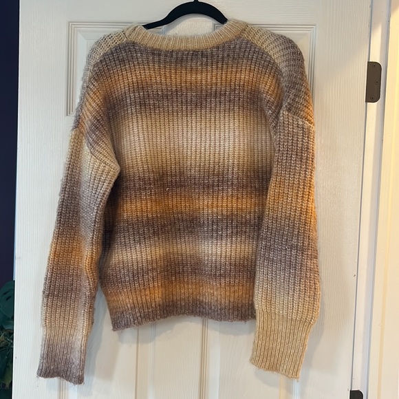 Rachel Zoe mustard yellow cream striped pullover cozy sweater sz m - Picture 6 of 9